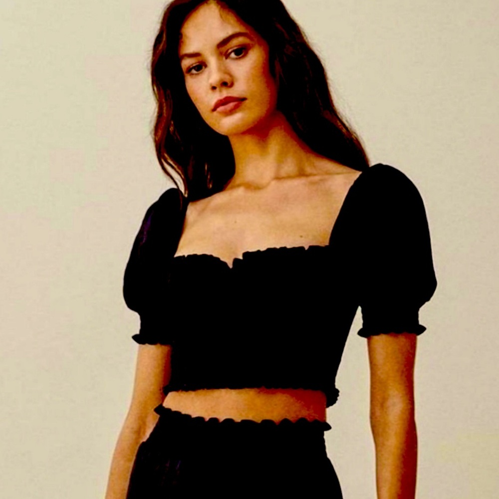 NWOT Sold out Reformation mora linenen smocked puff sleeve crop top
